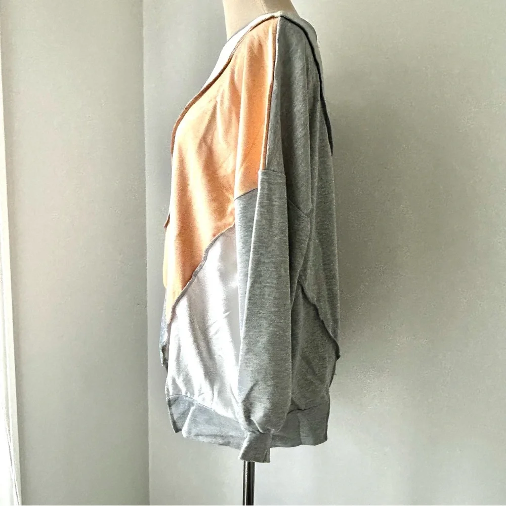 🌸NWOT Patchwork/Colorblock Long Sleeve Top. Tan, Grey & White. 1 SM 1 MED 1 LG - Picture 2 of 11